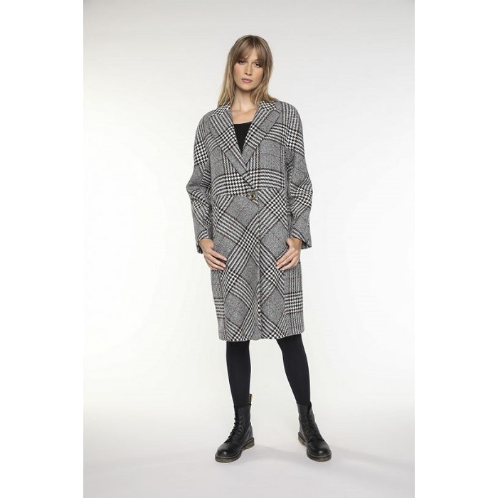 프랑스 코트브랜드 LENER [메종르네] Mid-length Coat in balck and creme checks virgin wool for women 00617