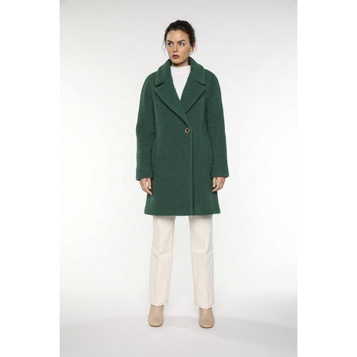 프랑스 코트브랜드 LENER [메종르네] Green flared boucle coat in virgin wool 00641
